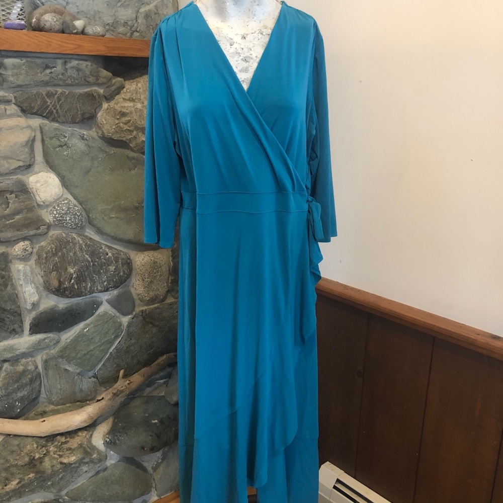 Lane Bryant Teal Waterfall Wrap Dress